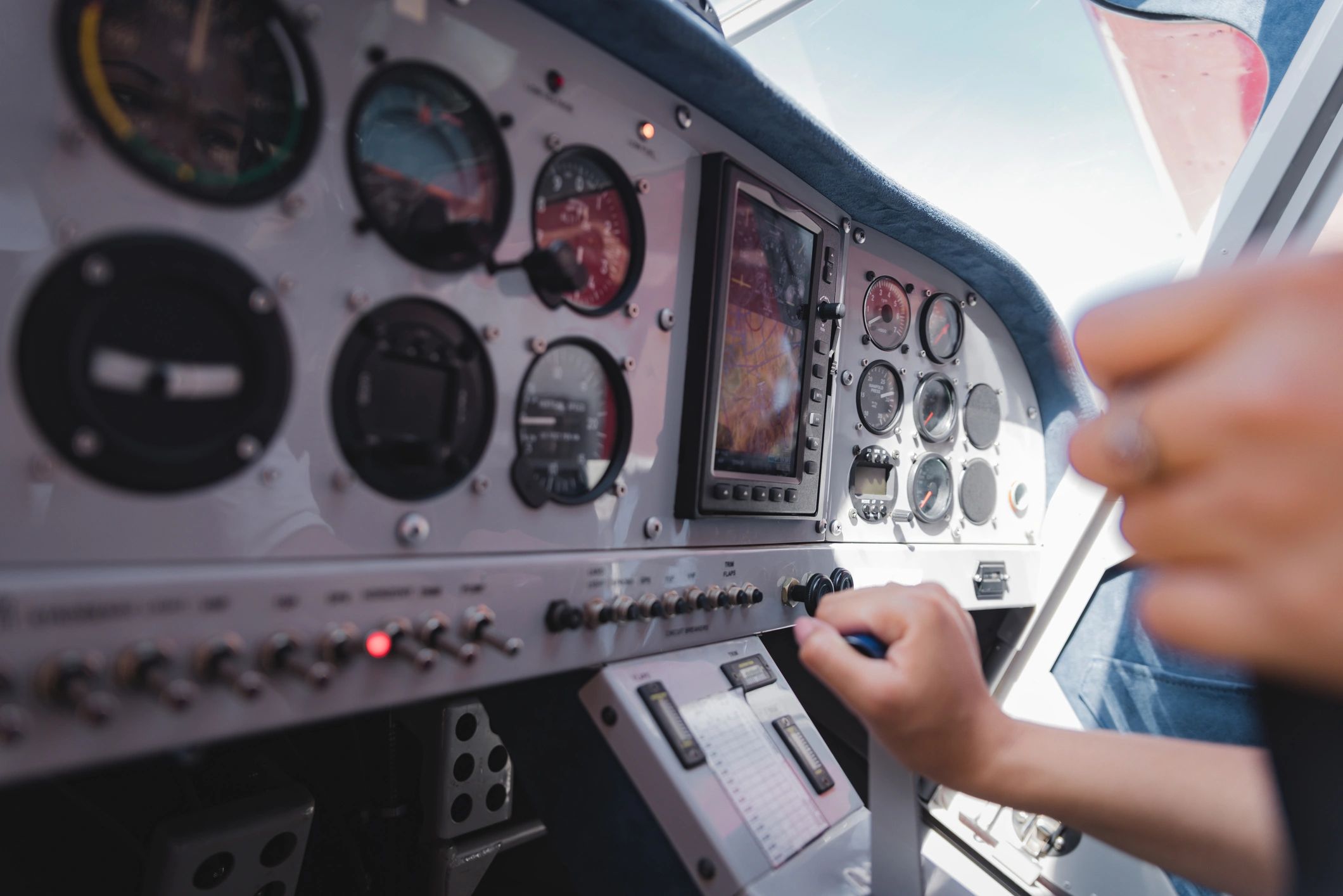 Close-up view of a small aircraft cockpit